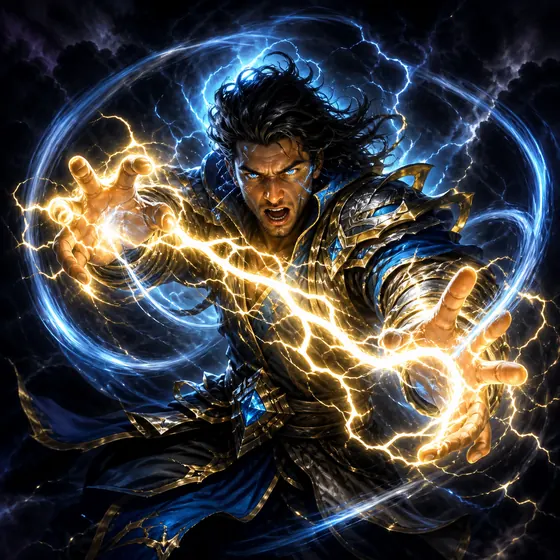 Tempest, a storm mage hurling lightning