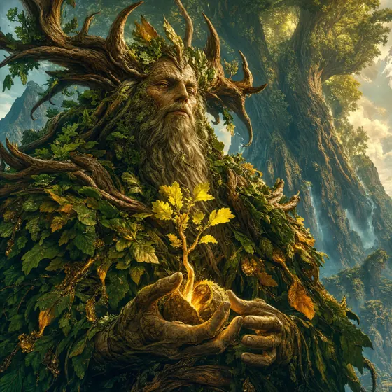 Verdant, an ancient tree spirit cradling a sapling